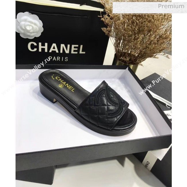 Chanel Quilting Lambskin Mules Sandals G35903 Black 2020 (JC-20051431)