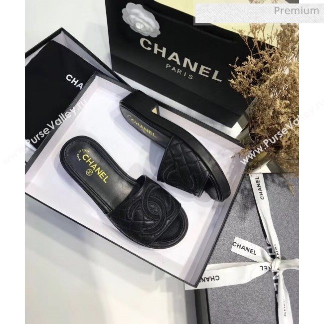 Chanel Quilting Lambskin Mules Sandals G35903 Black 2020 (JC-20051431)