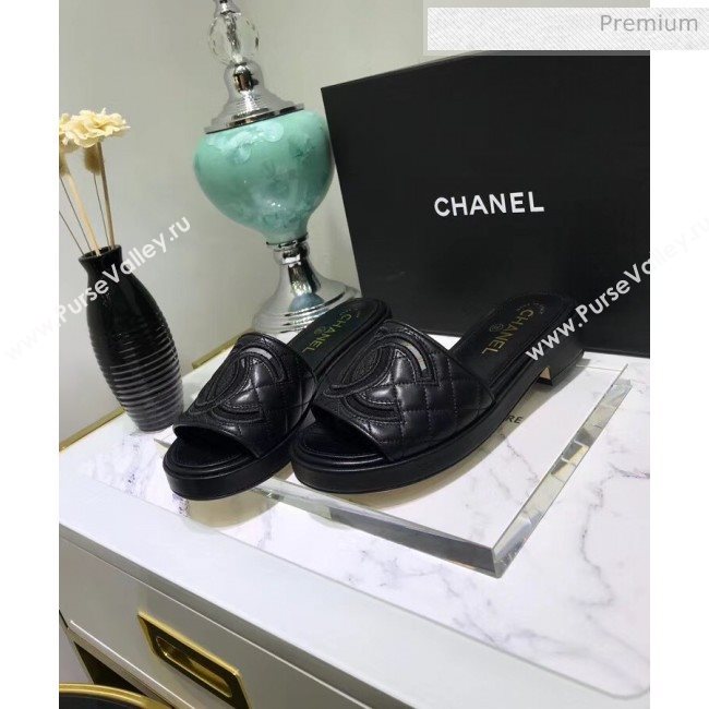Chanel Quilting Lambskin Mules Sandals G35903 Black 2020 (JC-20051431)