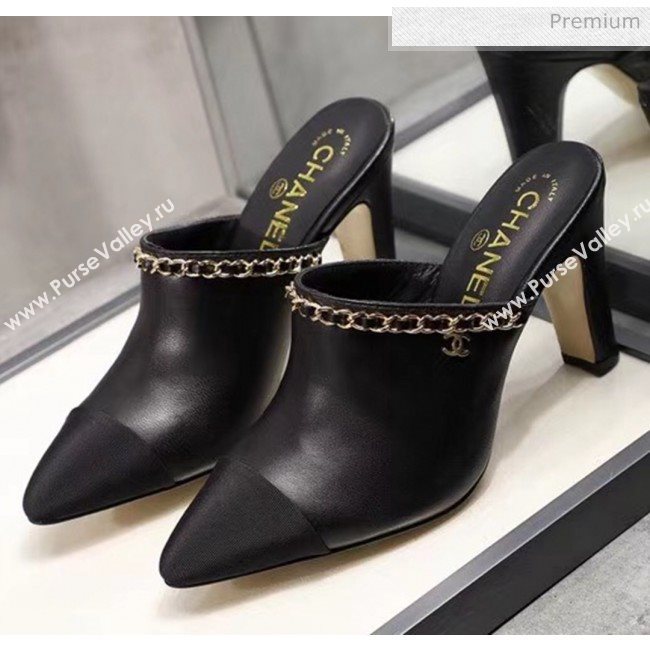 Chanel Lambskin Chain Mules With 8.5cm Heel Black 2020 (MD-20052033)