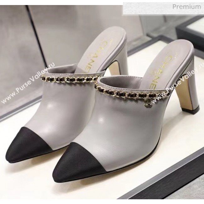 Chanel Lambskin Chain Mules With 8.5cm Heel Grey 2020 (MD-20052034)