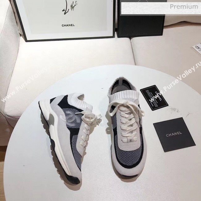 Chanel Calfskin Fabric & Suede Sneaker G36258 White/Black/Grey 2020 (MD-20052104)