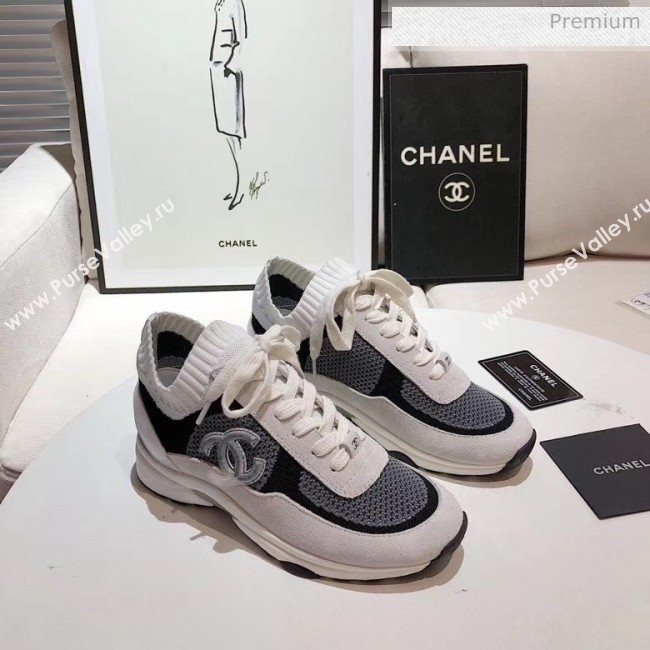 Chanel Calfskin Fabric & Suede Sneaker G36258 White/Black/Grey 2020 (MD-20052104)