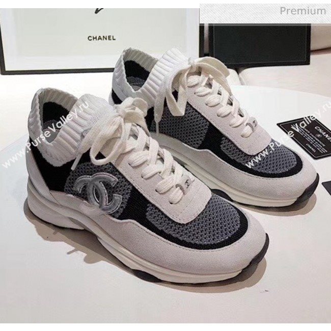 Chanel Calfskin Fabric & Suede Sneaker G36258 White/Black/Grey 2020 (MD-20052104)
