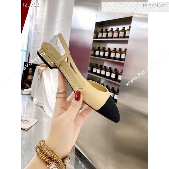 Chanel Lambskin & Grosgrain Flat Slingbacks Ballerina G31319 Nude/Black 2020 (DN-20052132)