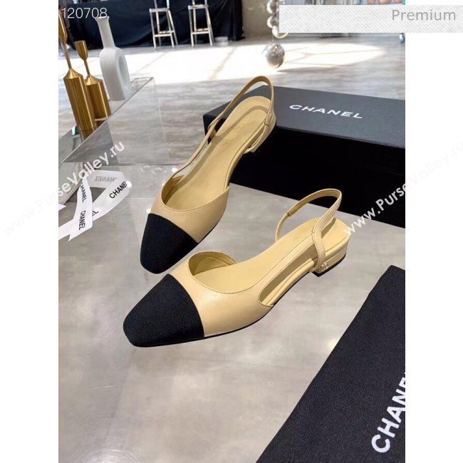 Chanel Lambskin & Grosgrain Flat Slingbacks Ballerina G31319 Nude/Black 2020 (DN-20052132)