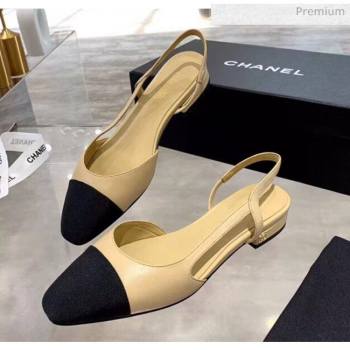 Chanel Lambskin & Grosgrain Flat Slingbacks Ballerina G31319 Nude/Black 2020 (DN-20052132)