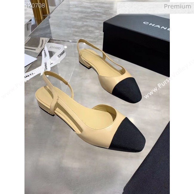 Chanel Lambskin & Grosgrain Flat Slingbacks Ballerina G31319 Nude/Black 2020 (DN-20052132)