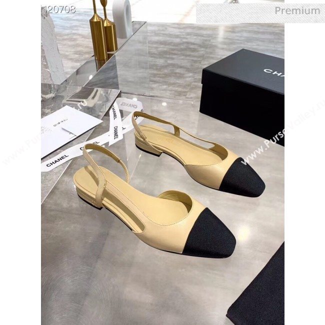 Chanel Lambskin & Grosgrain Flat Slingbacks Ballerina G31319 Nude/Black 2020 (DN-20052132)