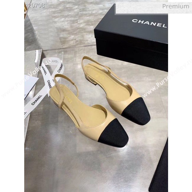 Chanel Lambskin & Grosgrain Flat Slingbacks Ballerina G31319 Nude/Black 2020 (DN-20052132)