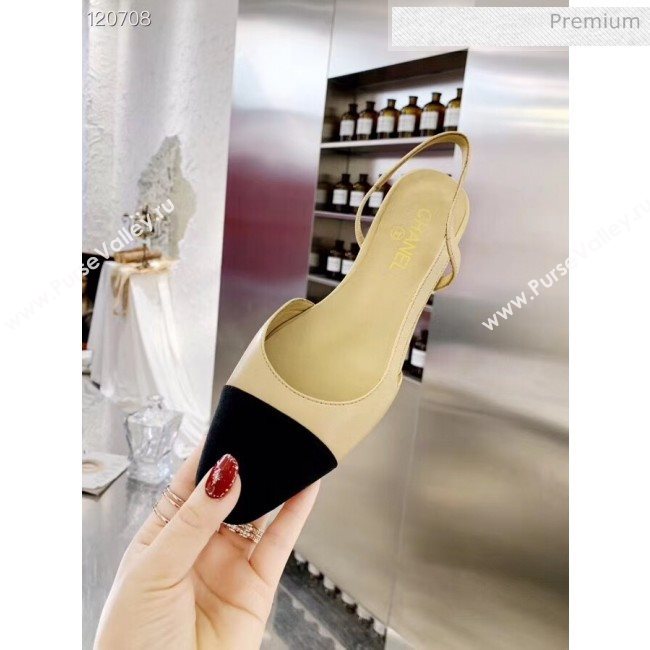 Chanel Lambskin & Grosgrain Flat Slingbacks Ballerina G31319 Nude/Black 2020 (DN-20052132)