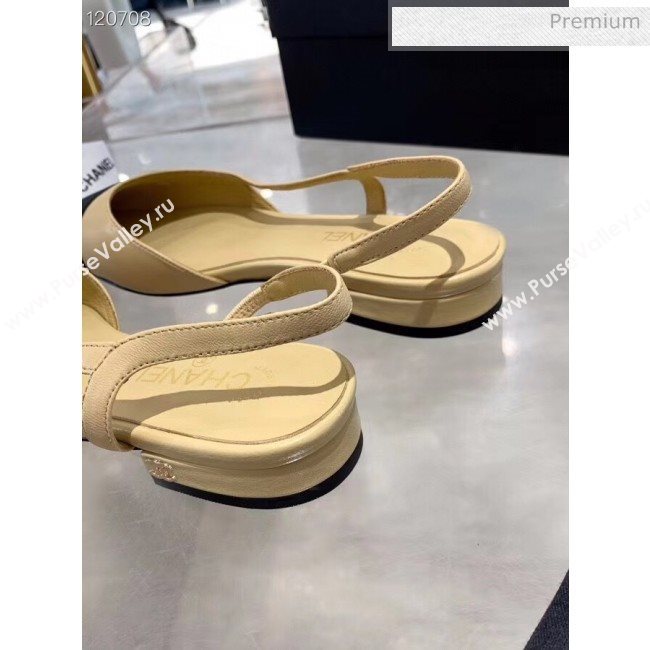 Chanel Lambskin & Grosgrain Flat Slingbacks Ballerina G31319 Nude/Black 2020 (DN-20052132)