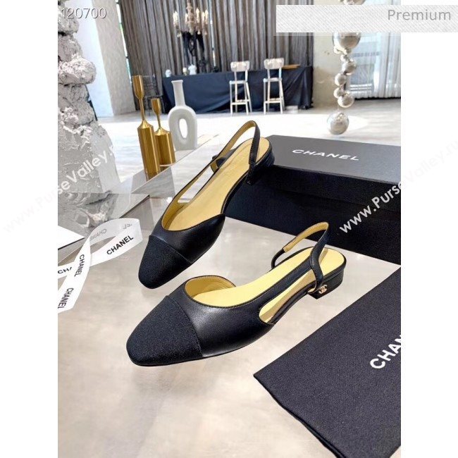 Chanel Lambskin & Grosgrain Flat Slingbacks Ballerina G31319 Black 2020 (DN-20052138)