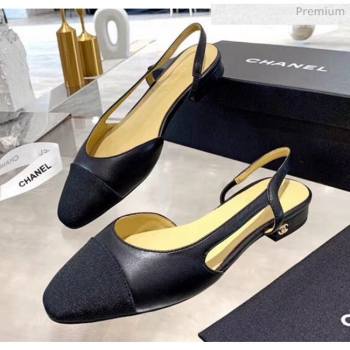 Chanel Lambskin & Grosgrain Flat Slingbacks Ballerina G31319 Black 2020 (DN-20052138)