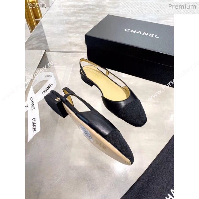 Chanel Lambskin & Grosgrain Flat Slingbacks Ballerina G31319 Black 2020 (DN-20052138)