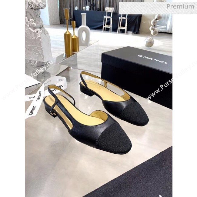 Chanel Lambskin & Grosgrain Flat Slingbacks Ballerina G31319 Black 2020 (DN-20052138)