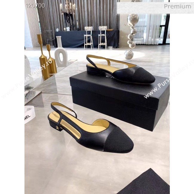 Chanel Lambskin & Grosgrain Flat Slingbacks Ballerina G31319 Black 2020 (DN-20052138)