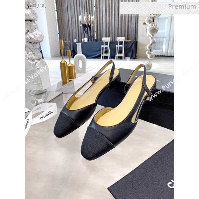 Chanel Lambskin & Grosgrain Flat Slingbacks Ballerina G31319 Black 2020 (DN-20052138)