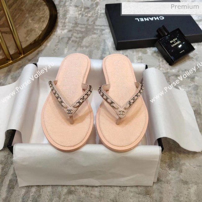 Chanel Denim Chain Flip Flops Sandals Pink 2020 (DLY-20052118)
