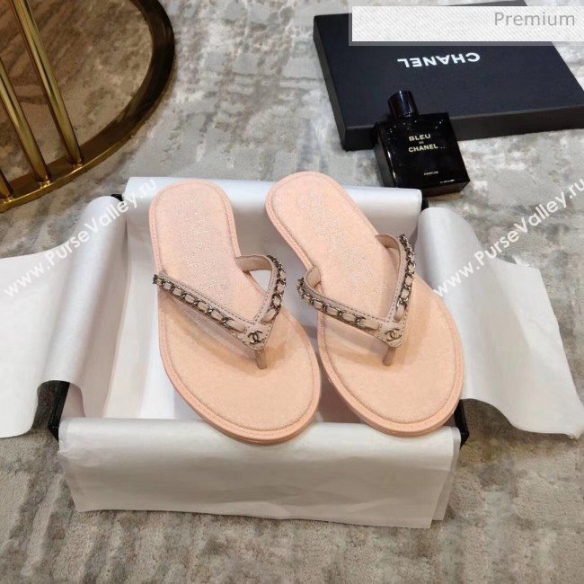 Chanel Denim Chain Flip Flops Sandals Pink 2020 (DLY-20052118)