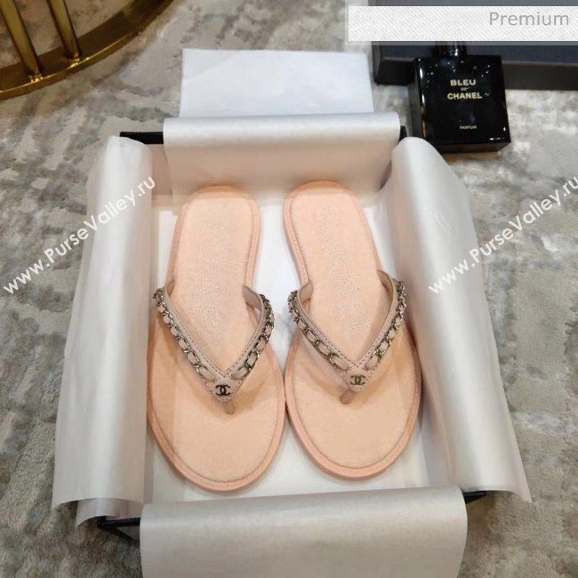 Chanel Denim Chain Flip Flops Sandals Pink 2020 (DLY-20052118)