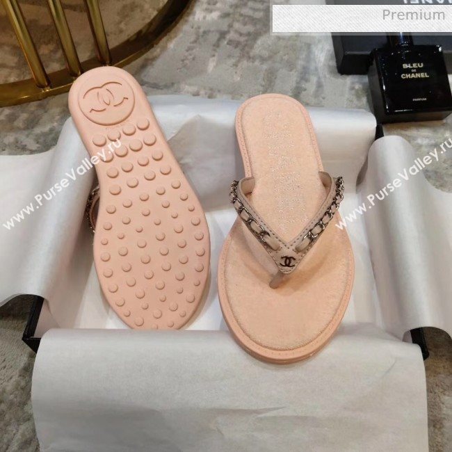 Chanel Denim Chain Flip Flops Sandals Pink 2020 (DLY-20052118)