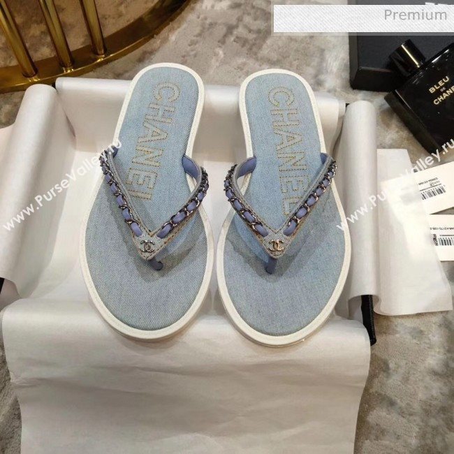 Chanel Denim Chain Flip Flops Sandals Light Blue 2020 (DLY-20052119)