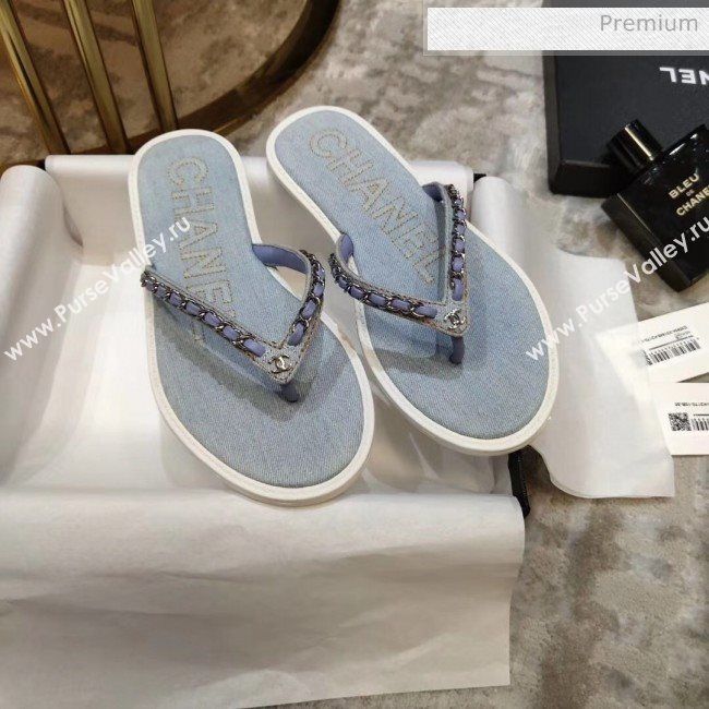 Chanel Denim Chain Flip Flops Sandals Light Blue 2020 (DLY-20052119)