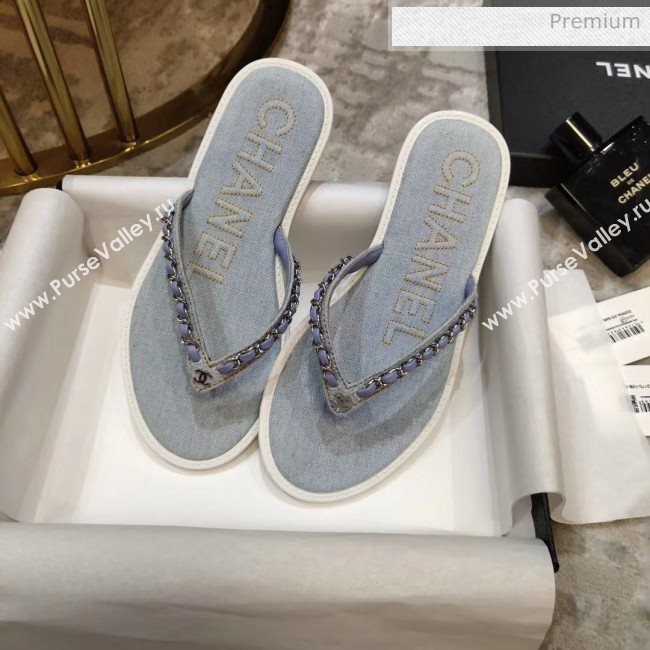 Chanel Denim Chain Flip Flops Sandals Light Blue 2020 (DLY-20052119)
