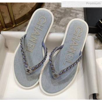 chaneI Denim Chain Flip Flops Sandals Light Blue 2020 (DLY-20052119)