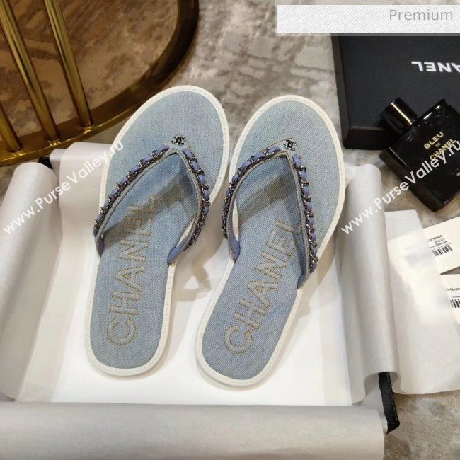 Chanel Denim Chain Flip Flops Sandals Light Blue 2020 (DLY-20052119)