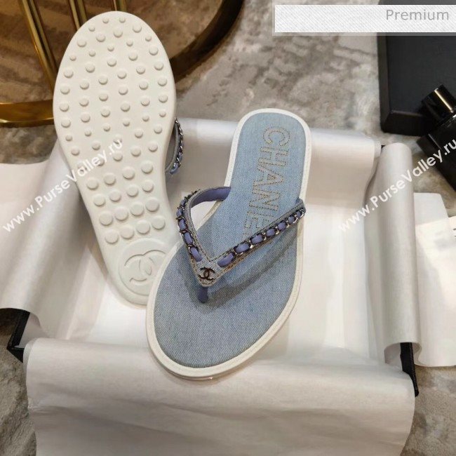 Chanel Denim Chain Flip Flops Sandals Light Blue 2020 (DLY-20052119)