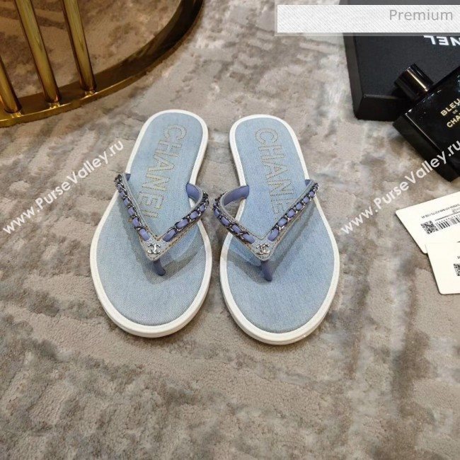 Chanel Denim Chain Flip Flops Sandals Light Blue 2020 (DLY-20052119)
