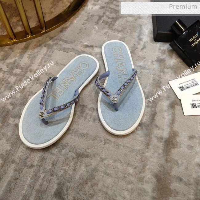 Chanel Denim Chain Flip Flops Sandals Light Blue 2020 (DLY-20052119)