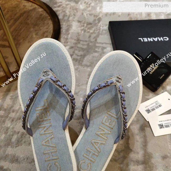 Chanel Denim Chain Flip Flops Sandals Light Blue 2020 (DLY-20052119)