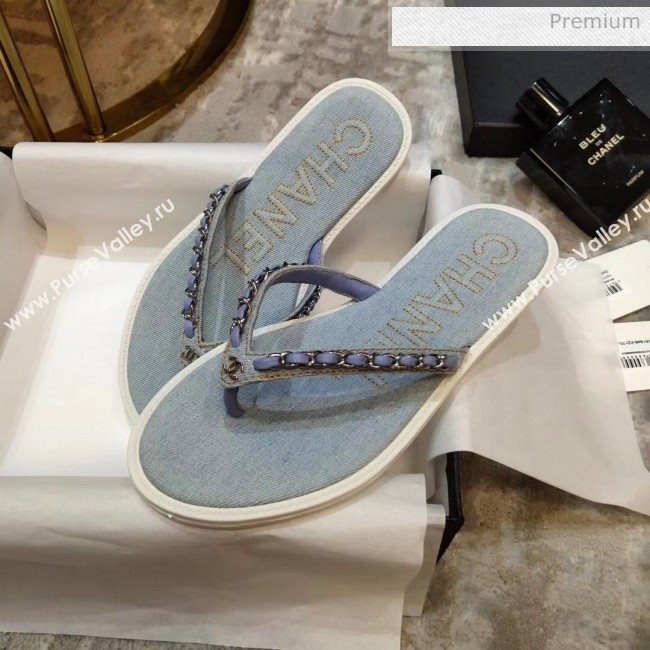 Chanel Denim Chain Flip Flops Sandals Light Blue 2020 (DLY-20052119)