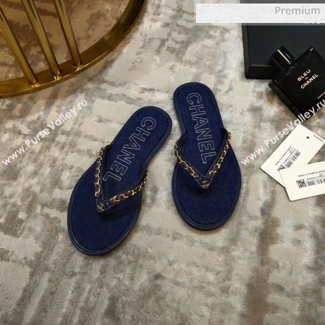 Chanel Denim Chain Flip Flops Sandals Deep Blue 2020 (DLY-20052120)