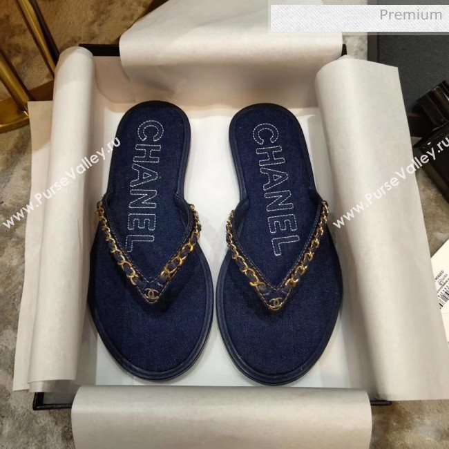 Chanel Denim Chain Flip Flops Sandals Deep Blue 2020 (DLY-20052120)