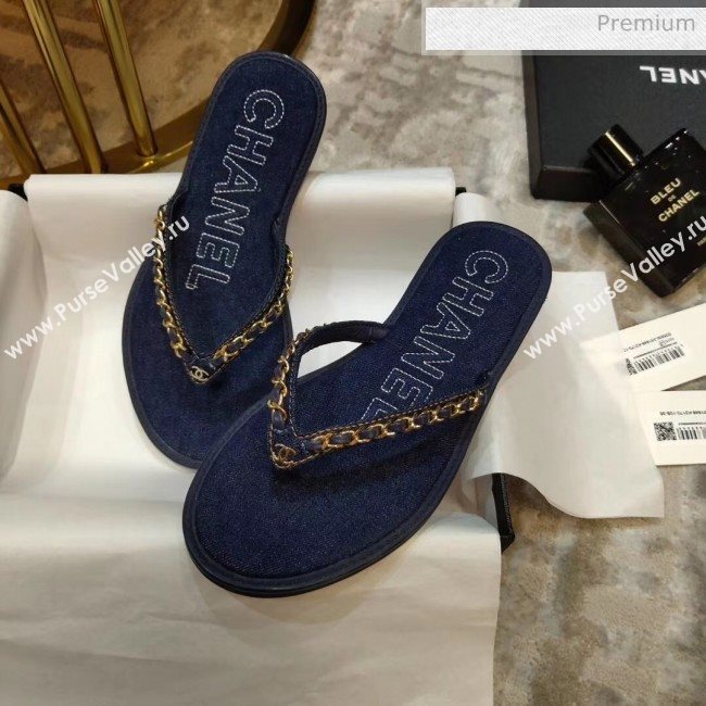 Chanel Denim Chain Flip Flops Sandals Deep Blue 2020 (DLY-20052120)
