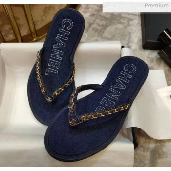 chaneI Denim Chain Flip Flops Sandals Deep Blue 2020 (DLY-20052120)