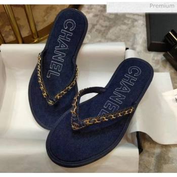 Chanel Denim Chain Flip Flops Sandals Deep Blue 2020 (DLY-20052120)