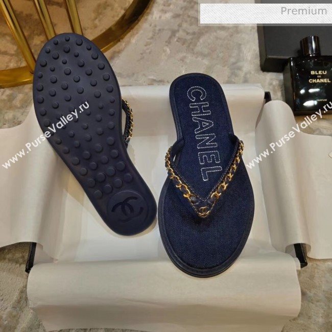 Chanel Denim Chain Flip Flops Sandals Deep Blue 2020 (DLY-20052120)