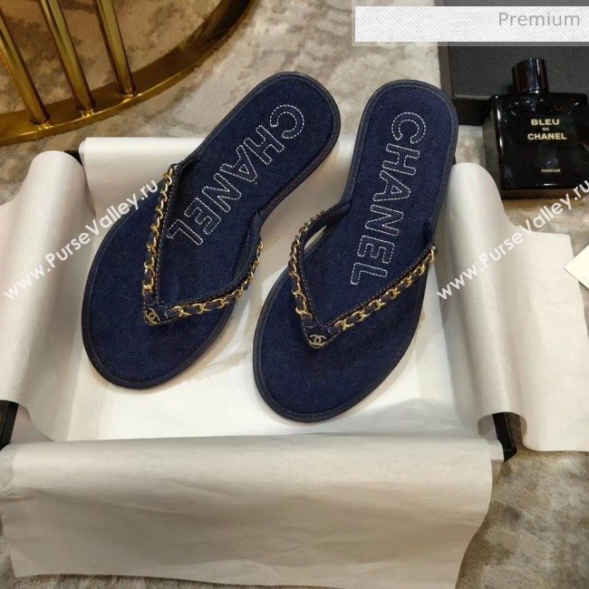 Chanel Denim Chain Flip Flops Sandals Deep Blue 2020 (DLY-20052120)