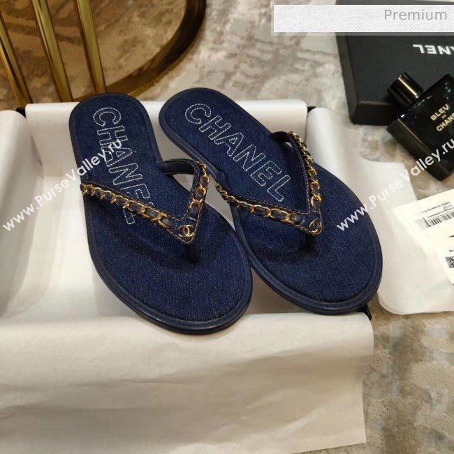 Chanel Denim Chain Flip Flops Sandals Deep Blue 2020 (DLY-20052120)