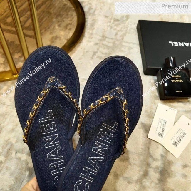Chanel Denim Chain Flip Flops Sandals Deep Blue 2020 (DLY-20052120)