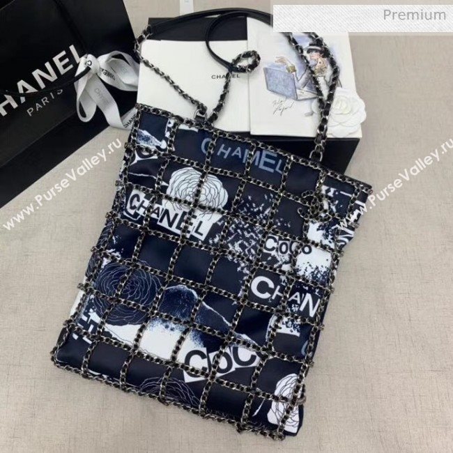 Chanel Printed Cotton & Silver-Tone Chain Shopping Bag AS1383 2020 (JY-20052303)
