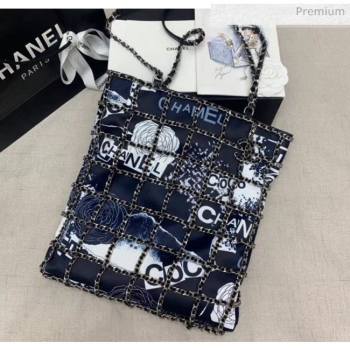 Chanel Printed Cotton & Silver-Tone Chain Shopping Bag AS1383 2020 (JY-20052303)