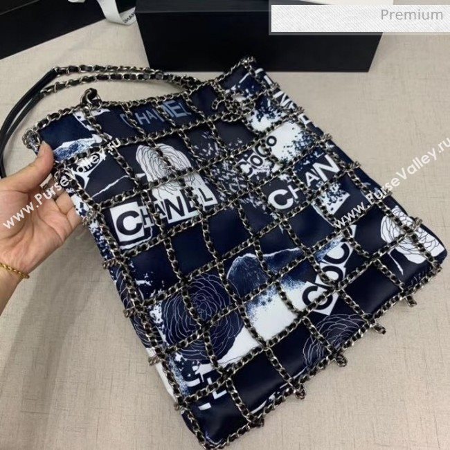 Chanel Printed Cotton & Silver-Tone Chain Shopping Bag AS1383 2020 (JY-20052303)