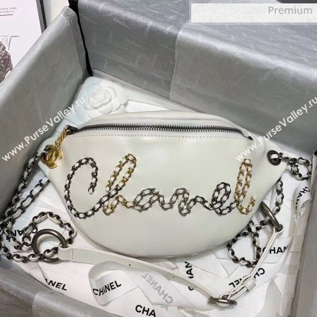 Chanel Calfskin & Chain Logo Waist Bag AS1783 White 2020 (JY-20052304)