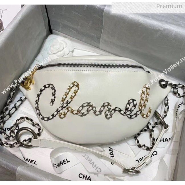 Chanel Calfskin & Chain Logo Waist Bag AS1783 White 2020 (JY-20052304)